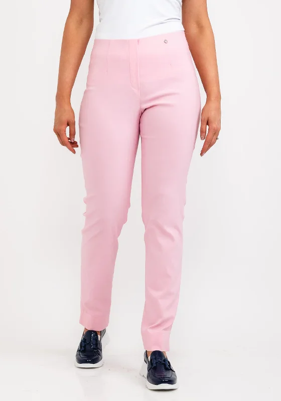 Robell Marie Full Length Slim Leg Trousers, Soft Rose Trousers Party Sparkling