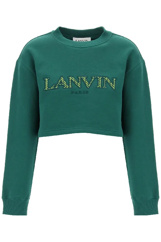 Lanvin cropped sweatshirt with embroidered logo patch RWSS0012J209P24 BOTTLE Hoodie with Hem Raw Edge Edgy Unfinished Lanvin cropped sweatshirt with embroidered logo patch RWSS0012J209P24 BOTTLE Hoodie with Hem Raw Edge Edgy Unfinished