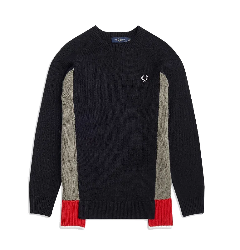 Fred Perry K9104 Mixed Panel Jumper, Black/Grey/Red Terry Blend Velvet Blend Canvas Blend Fred Perry K9104 Mixed Panel Jumper, Black/Grey/Red Terry Blend Velvet Blend Canvas Blend
