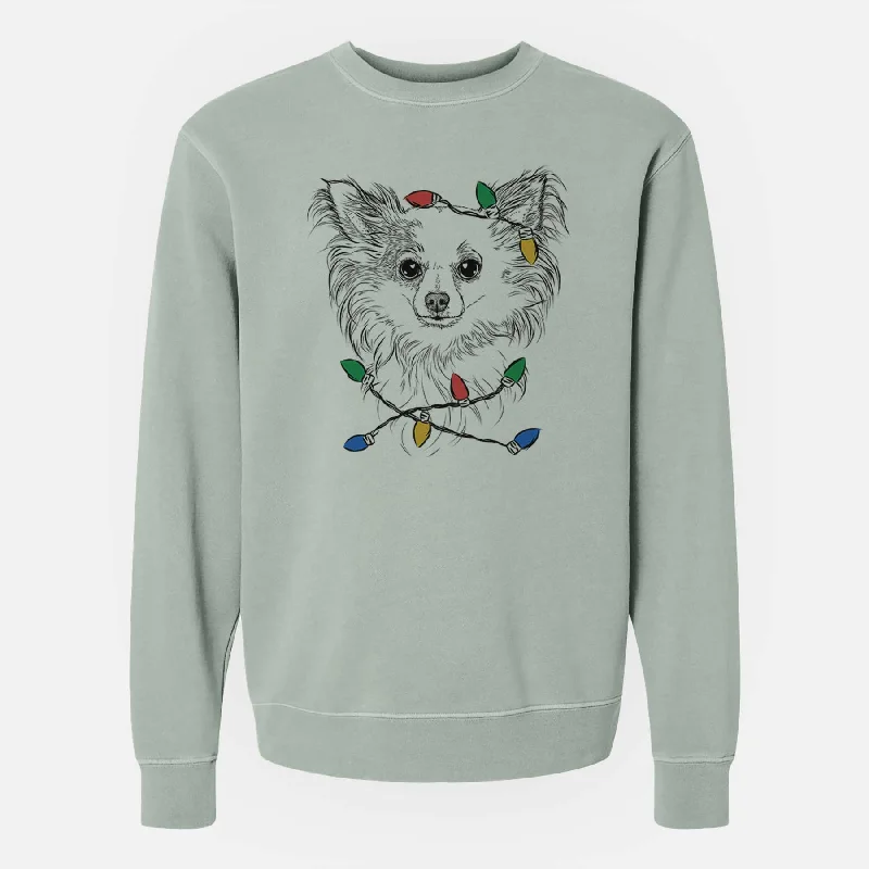 Christmas Lights Princess Ava the Long Haired Chihuahua - Unisex Pigment Dyed Crew Sweatshirt Hoodie with Snap Buttons Easy Quick Christmas Lights Princess Ava the Long Haired Chihuahua - Unisex Pigment Dyed Crew Sweatshirt Hoodie with Snap Buttons Easy Quick