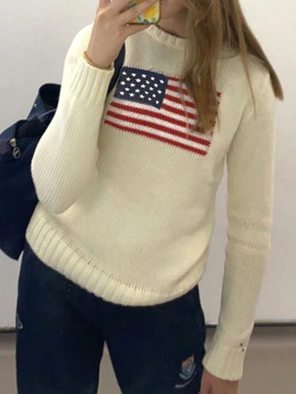 Ladies The Stars and The Stripes Pullover Sweater SKT4949 Fleece Sweater Nylon Polyester Ladies The Stars and The Stripes Pullover Sweater SKT4949 Fleece Sweater Nylon Polyester