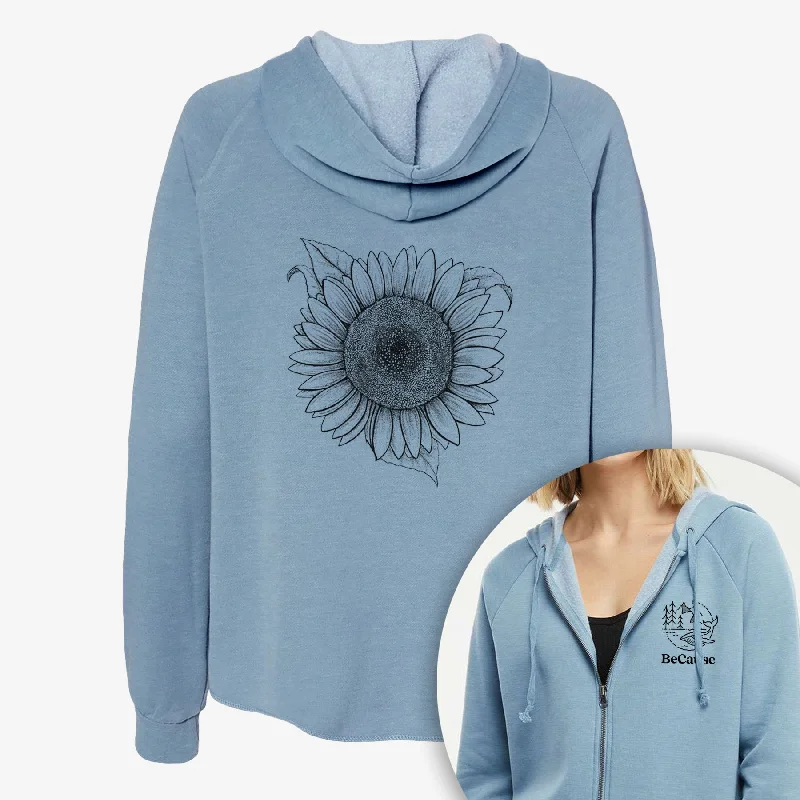 Lemon Queen Sunflower - Helianthus Annuus - Women's Cali Wave Zip-Up Sweatshirt Hoodie with Bell Sleeves Flared Feminine Lemon Queen Sunflower - Helianthus Annuus - Women's Cali Wave Zip-Up Sweatshirt Hoodie with Bell Sleeves Flared Feminine