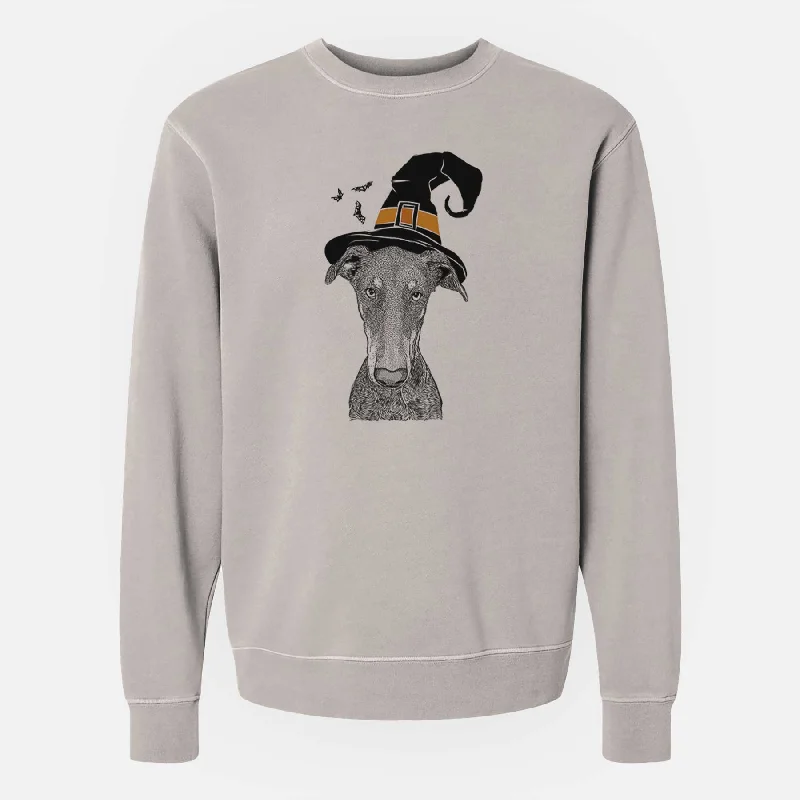 Witch Princess Fiona the Doberman Pinscher - Unisex Pigment Dyed Crew Sweatshirt Hoodie with Cuffed Sleeves Snug Secure Witch Princess Fiona the Doberman Pinscher - Unisex Pigment Dyed Crew Sweatshirt Hoodie with Cuffed Sleeves Snug Secure