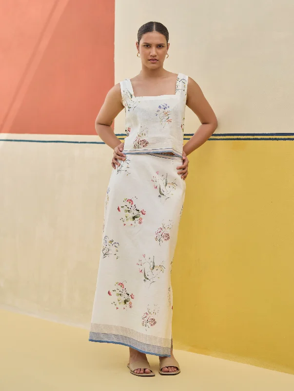 Ayaka Watercolor Floral Crop Top - Ivory Welt Pockets Slit Pockets Flap Pockets