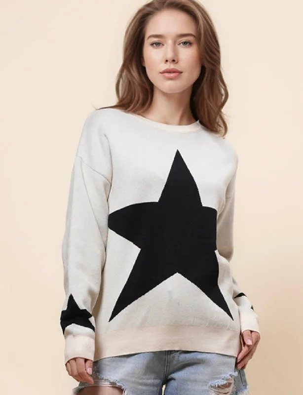 Ladies Round Neck Star Pullover Sweater SKT41046 Rayon Fabric Velvet Fabric Corduroy Fabric Ladies Round Neck Star Pullover Sweater SKT41046 Rayon Fabric Velvet Fabric Corduroy Fabric