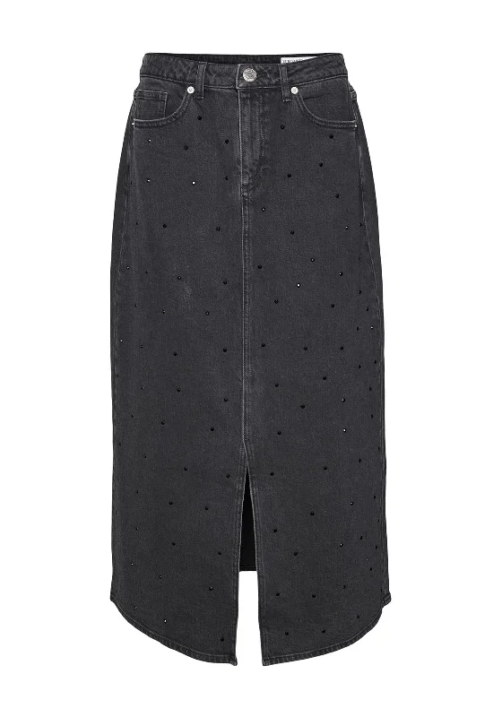 Vero Moda Tessa Rhinestone Embellished Denim Maxi Skirt, Black linen skirt light