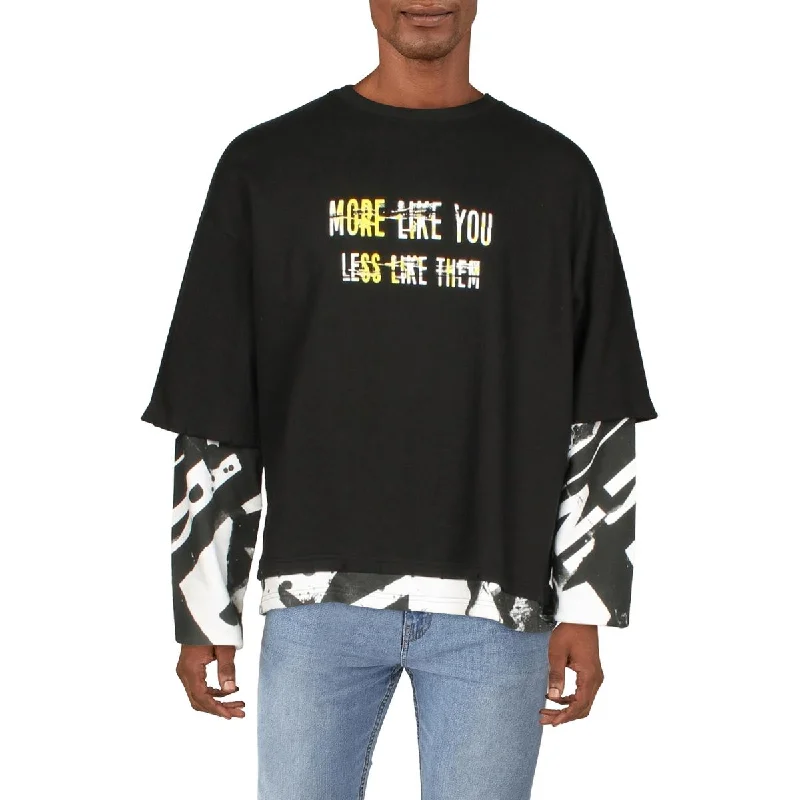 Eleven Paris Mens Printed Crewneck Sweatshirt Hoodie with Back Slit Movement Comfort Eleven Paris Mens Printed Crewneck Sweatshirt Hoodie with Back Slit Movement Comfort