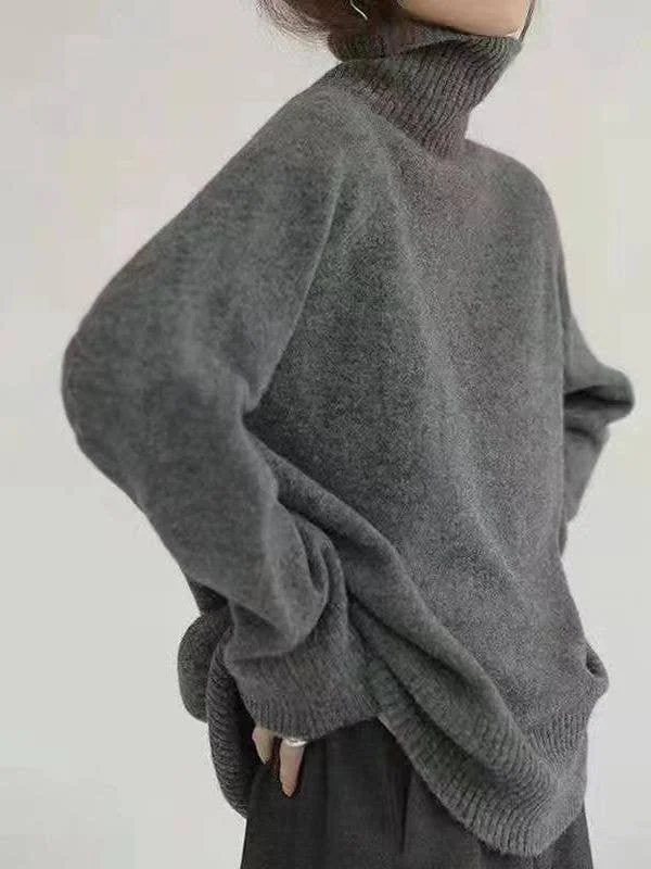 Ladies High Collar Solid Color Loose Sweater 36490 Boat Neck Shawl Collar Notched Collar Ladies High Collar Solid Color Loose Sweater 36490 Boat Neck Shawl Collar Notched Collar