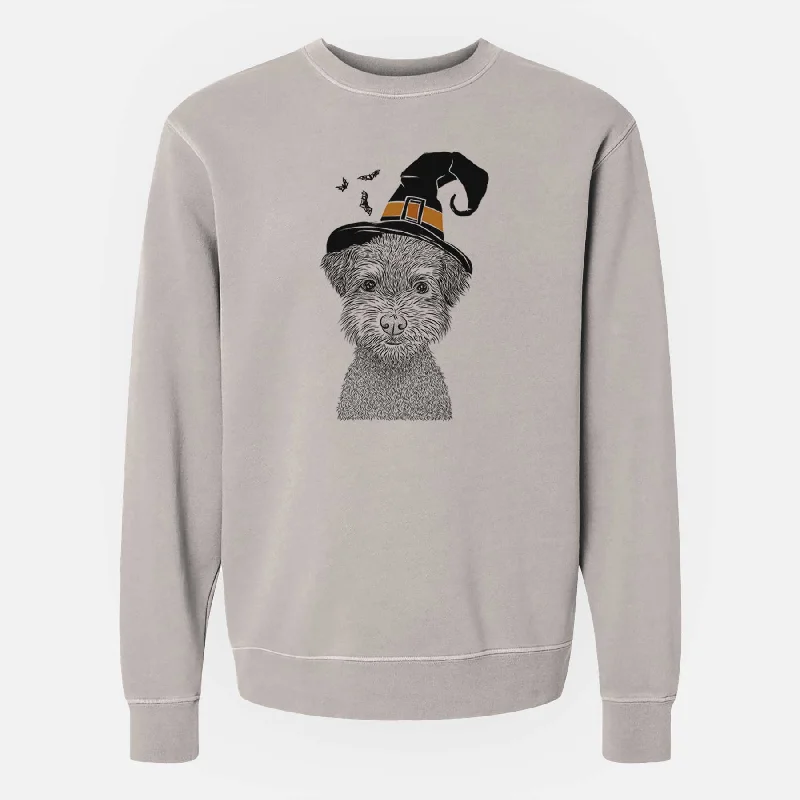 Witch Pretzel the Schnoodle - Unisex Pigment Dyed Crew Sweatshirt Hoodie with Front Slit Layering Stylish Witch Pretzel the Schnoodle - Unisex Pigment Dyed Crew Sweatshirt Hoodie with Front Slit Layering Stylish
