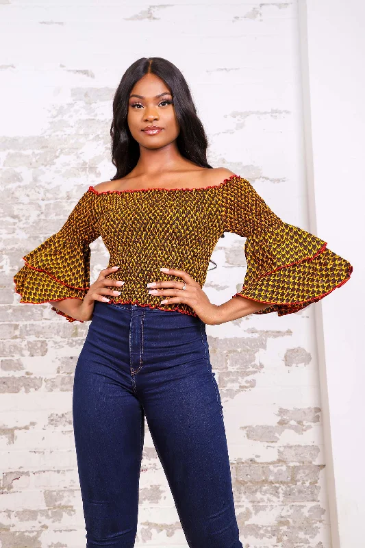 BENITA AFRICAN PRINT WOMEN'S STRETCH CROP TOP Real Fur Shearling Chenille