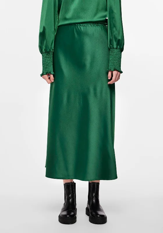 Pieces Norella Midi Satin Skirt, Eden Green patchwork skirt art
