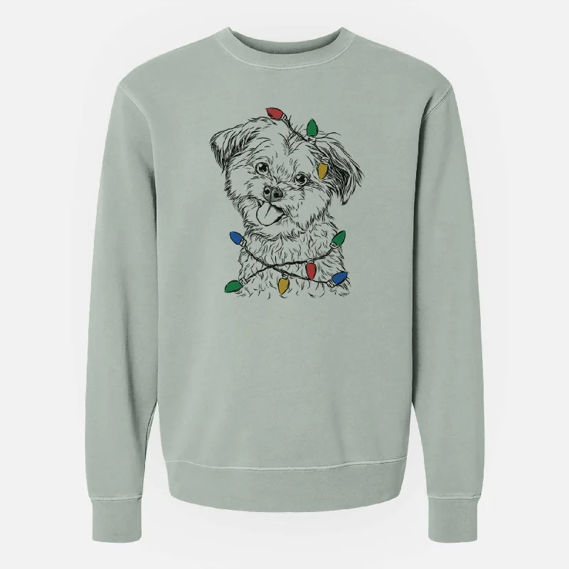 Christmas Lights Puff the Malshi - Unisex Pigment Dyed Crew Sweatshirt Hoodie with Frayed Bohemian Relaxed Christmas Lights Puff the Malshi - Unisex Pigment Dyed Crew Sweatshirt Hoodie with Frayed Bohemian Relaxed