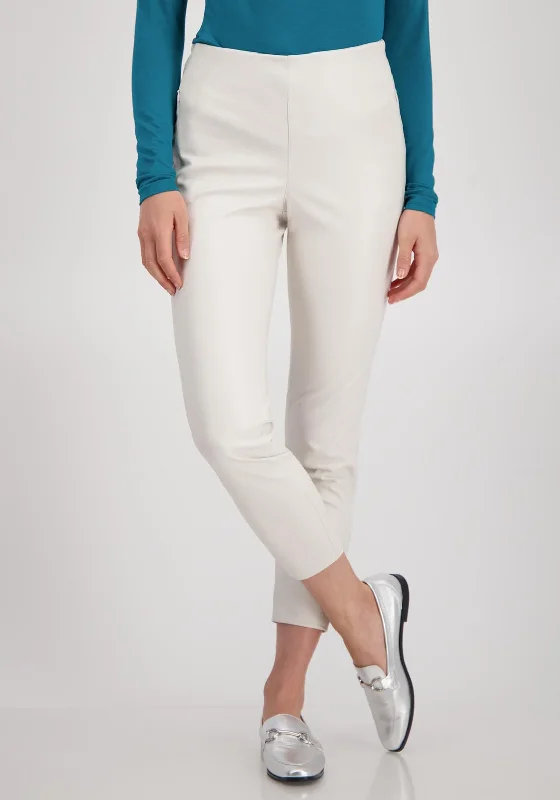 Monari Faux Leather Slim Leg Trousers, Bone Cropped Trousers Casual Linen