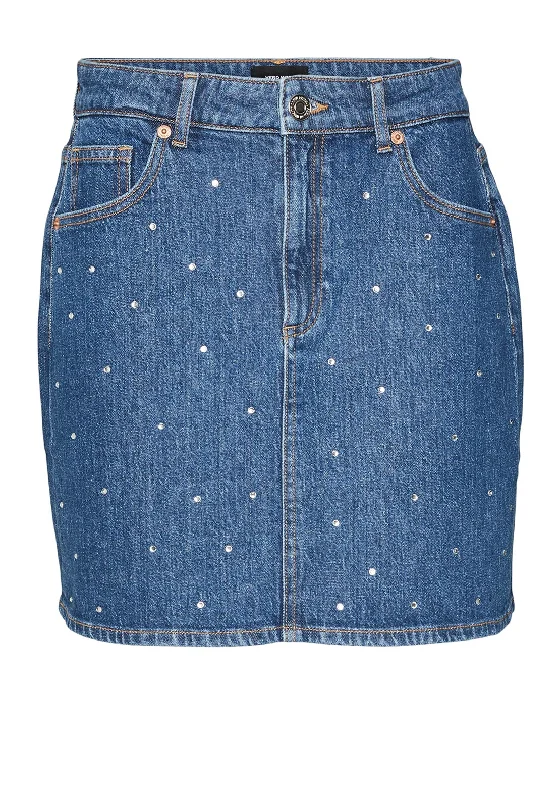 Vero Moda Tessa Rhinestone Mini Denim Skirt, Medium Blue Denim velvet skirt sumptuous