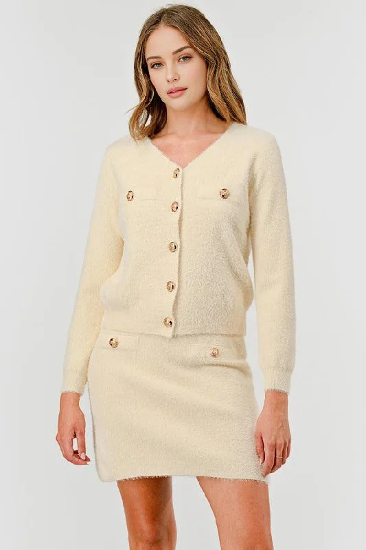 V-Neck Ivory Knit Sweater Cardigan & Skirt 2PCS Set DBLST4021 Fitted Loose Oversized V-Neck Ivory Knit Sweater Cardigan & Skirt 2PCS Set DBLST4021 Fitted Loose Oversized