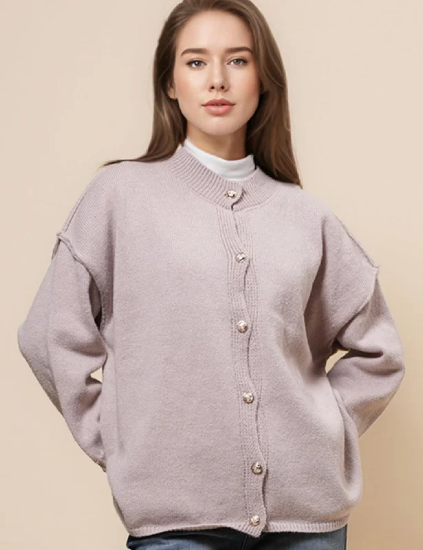 Ladies Mock Neck Sweater Golden Botton Cardigan SKT4933 Cotton Fabric Linen Fabric Terry Fabric Ladies Mock Neck Sweater Golden Botton Cardigan SKT4933 Cotton Fabric Linen Fabric Terry Fabric