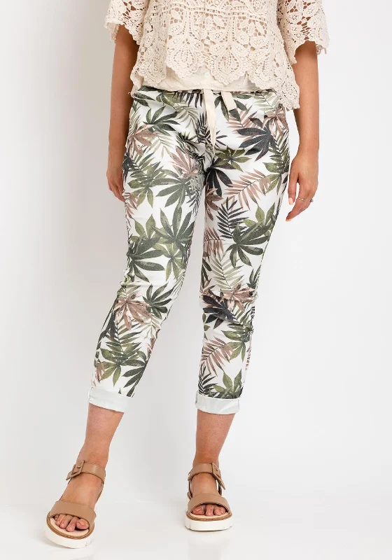 The Serafina Collection One Size Leaf Print Drawstring Trouser, Khaki Trousers Sale Discount The Serafina Collection One Size Leaf Print Drawstring Trouser, Khaki Trousers Sale Discount