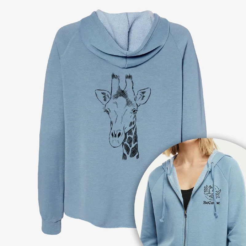 Southern Giraffe - Giraffa giraffa - Women's Cali Wave Zip-Up Sweatshirt Hoodie with Longline Fit Extended Stylish Southern Giraffe - Giraffa giraffa - Women's Cali Wave Zip-Up Sweatshirt Hoodie with Longline Fit Extended Stylish