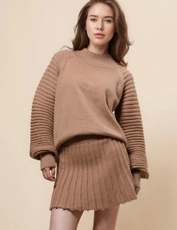 Ladies Pullover Sweater Top & Mini Pleated Skirt Set SKST41008 Boxy Sweater Fitted Sweater A-Line Ladies Pullover Sweater Top & Mini Pleated Skirt Set SKST41008 Boxy Sweater Fitted Sweater A-Line
