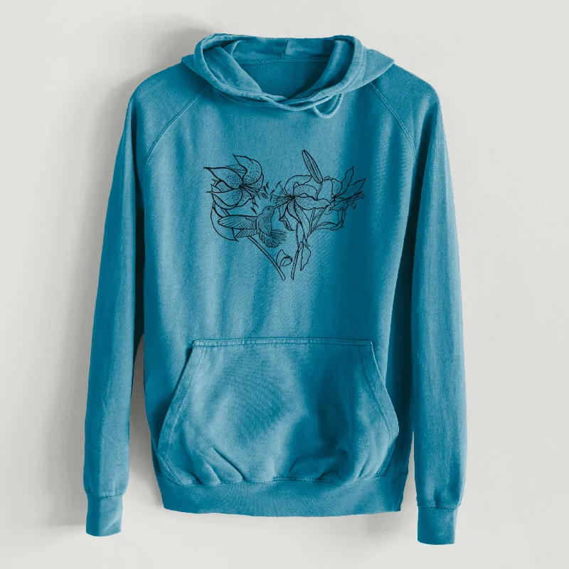Hummingbird with Lillies Heart - Mid-Weight Unisex Vintage 100% Cotton Hoodie Hoodie with Turtle Neck Cozy Winter Hummingbird with Lillies Heart - Mid-Weight Unisex Vintage 100% Cotton Hoodie Hoodie with Turtle Neck Cozy Winter