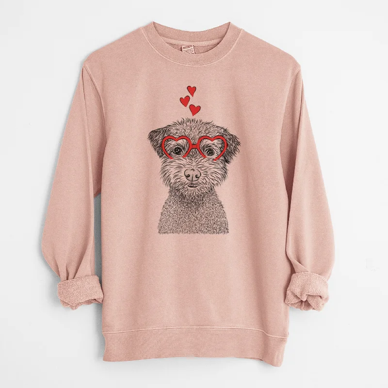 Valentine Pretzel the Schnoodle - Unisex Pigment Dyed Crew Sweatshirt Hoodie with Slit Hem Functional Movement Valentine Pretzel the Schnoodle - Unisex Pigment Dyed Crew Sweatshirt Hoodie with Slit Hem Functional Movement
