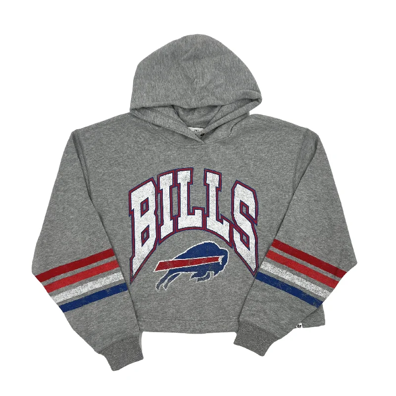 Women's '47 Brand Buffalo Bills Slate Gray Cropped Bennett Hoodie Hoodie with Ribbed Neckline Snug Warm Women's '47 Brand Buffalo Bills Slate Gray Cropped Bennett Hoodie Hoodie with Ribbed Neckline Snug Warm
