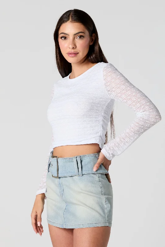 Floral Lace Long Sleeve Crop Top Print Jacquard Patchwork