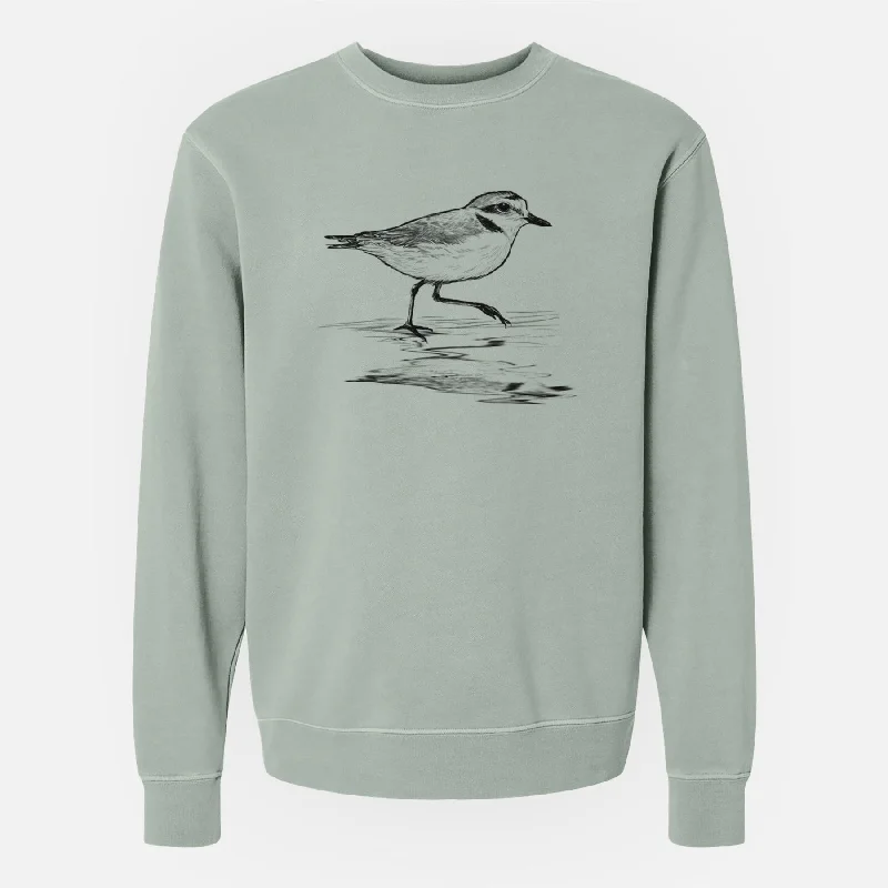 Western Snowy Plover - Charadrius nivosus nivosus - Unisex Pigment Dyed Crew Sweatshirt Hoodie with Hem Raw Edge Edgy Unfinished Western Snowy Plover - Charadrius nivosus nivosus - Unisex Pigment Dyed Crew Sweatshirt Hoodie with Hem Raw Edge Edgy Unfinished