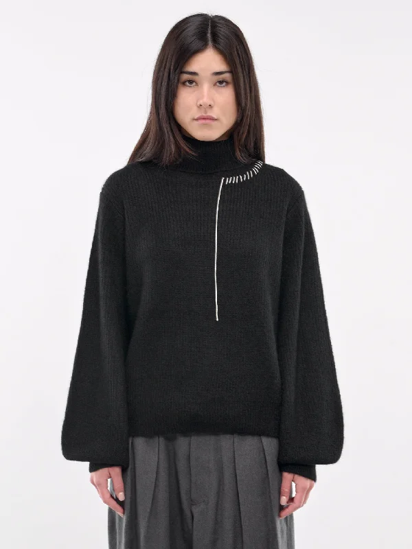 Turtleneck Puff Sleeve Sweater (FO-K06-192-BLACK) Satin Fabric Silk Fabric Chiffon Fabric Turtleneck Puff Sleeve Sweater (FO-K06-192-BLACK) Satin Fabric Silk Fabric Chiffon Fabric