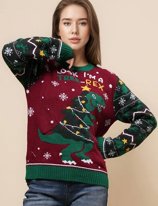 Ladies Merry Chirsmas Tree and Dinosaur Pullover Sweater SKT4925 Chenille Fabric Brocade Fabric Lace Fabric Ladies Merry Chirsmas Tree and Dinosaur Pullover Sweater SKT4925 Chenille Fabric Brocade Fabric Lace Fabric