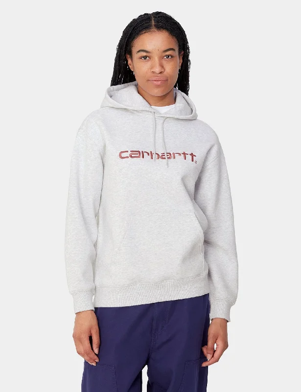 Carhartt WIP Women's Hooded Carhartt Sweatshirt (Regular) - Ash Heather Grey Hoodie with Stripes Bold Sporty Carhartt WIP Women's Hooded Carhartt Sweatshirt (Regular) - Ash Heather Grey Hoodie with Stripes Bold Sporty