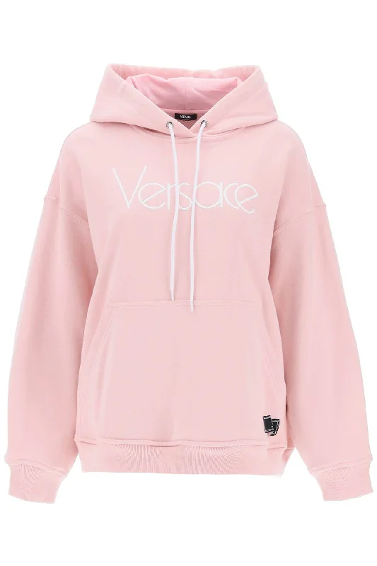 Versace hoodie with 1978 re-edition logo 1014290 1A10157 PINK WHITE Cotton Hoodie Fleece Lining Warmth Versace hoodie with 1978 re-edition logo 1014290 1A10157 PINK WHITE Cotton Hoodie Fleece Lining Warmth