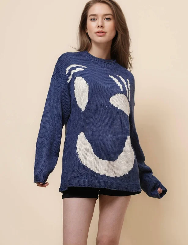 Ladies Color Block Smile Knit Relaxed Sweater SKT41164 Front Pockets Side Pockets Patch Pockets Ladies Color Block Smile Knit Relaxed Sweater SKT41164 Front Pockets Side Pockets Patch Pockets
