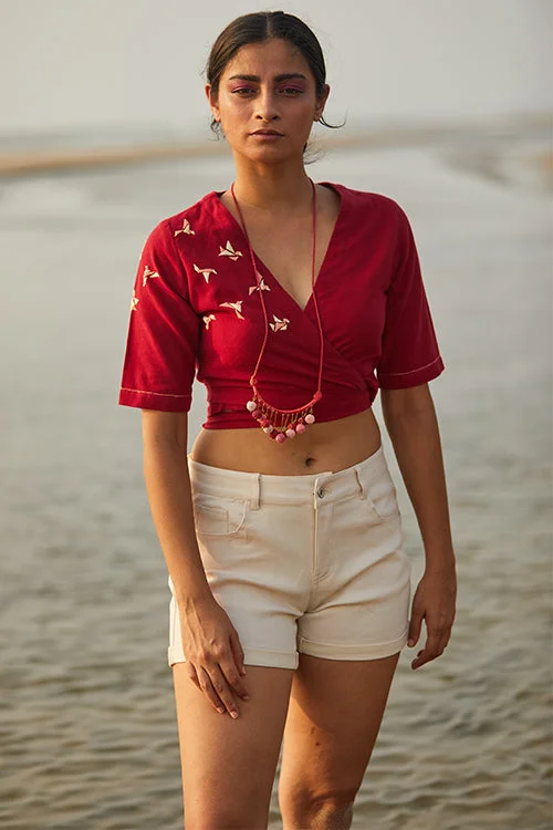 Okhai 'Freedom Flight' Hand Embroidered Wrap-Around Crop Top Casual Formal Business