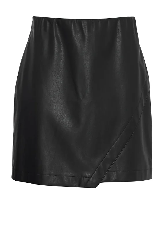 B.Young Daja Faux Leather Mini Wrap Skirt, Black silk skirt elegant