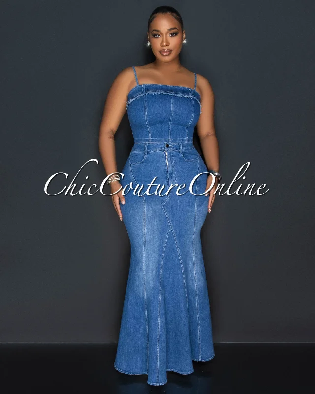 Kenneth Medium Denim Crop Top & Maxi Skirt Set Spandex Blend Rayon Blend Denim Blend Kenneth Medium Denim Crop Top & Maxi Skirt Set Spandex Blend Rayon Blend Denim Blend