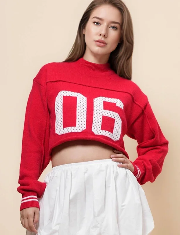 Ladies "06" Mock Neck Pullover Crop Sweater SKT4985 Casual Formal Business