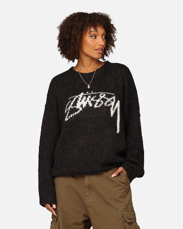 Stüssy Women's Smooth Stock Oversized Knitted Sweater Black Fleece Sweater Nylon Polyester Stüssy Women's Smooth Stock Oversized Knitted Sweater Black Fleece Sweater Nylon Polyester