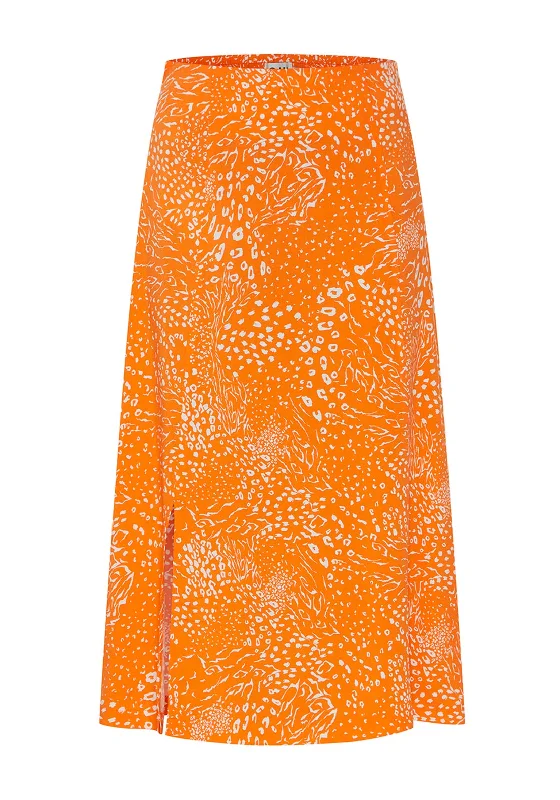Ichi Jernie Animal Print Midi Skirt, Persimmon Orange cashmere skirt soft