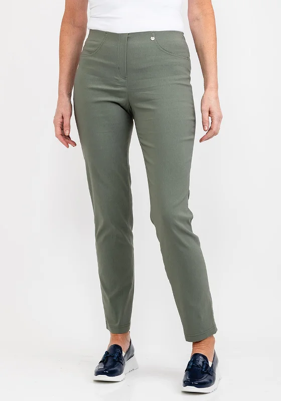 Robell Bella Full Length Slim Leg Trousers, Ivy Green Trousers Wedding White
