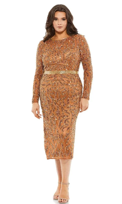 Mac Duggal Fabulouss - 5518F Sequined Jewel Neck Tea Length Dress