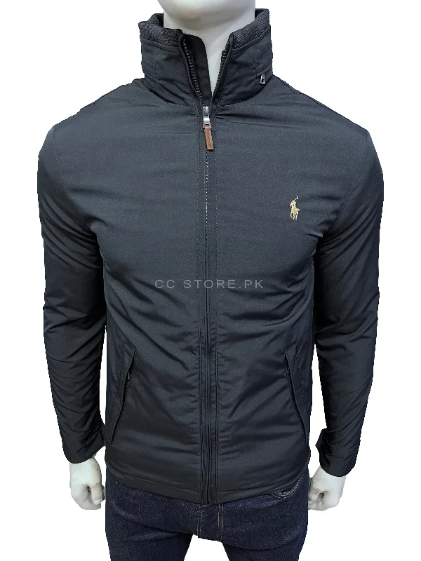 RL Inner Fleece Concealed Hood Navy Blue Jacket Zip Front Button Front Snap Front