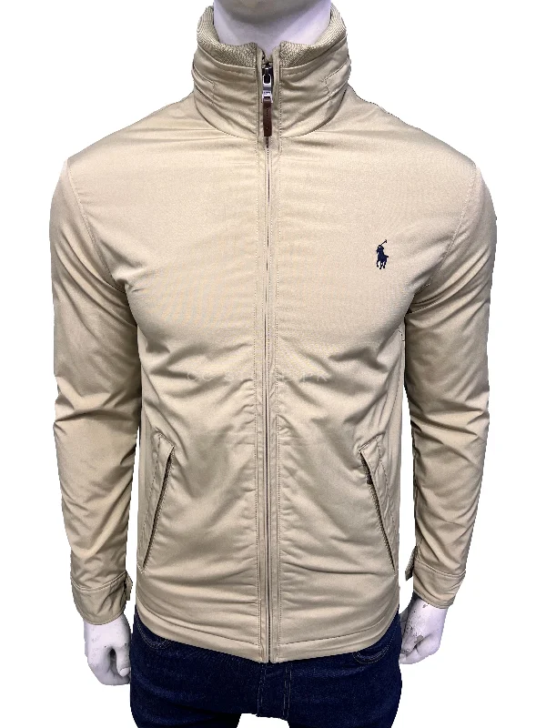 RL Inner Fleece Concealed Hood Beige Jacket Boat Neck Shawl Collar Notched Collar