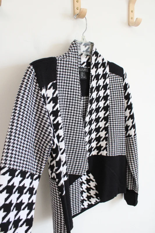 Rachel Zoe Black & White Houndstooth Cardigan | S Collared Crew Neck Turtle Neck