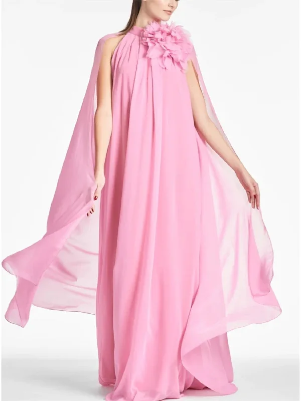 A-Line Floor Length Sleeveless Jewel Neck Wedding Guest Dress Chiffon with Shouder Flower A-Line Floor Length Sleeveless Jewel Neck Wedding Guest Dress Chiffon with Shouder Flower