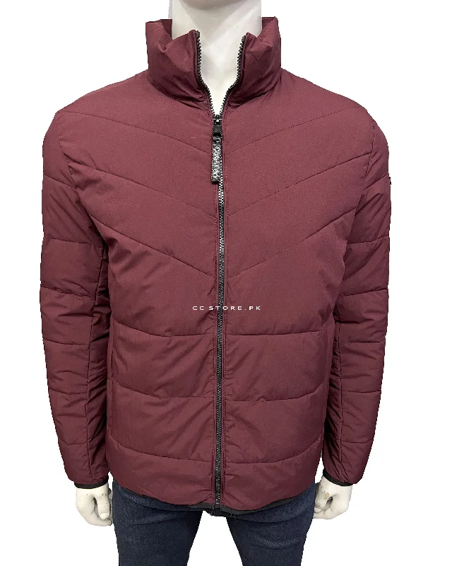 CK Maroon Cross Puffer Jacket Wool Fabric Cashmere Fabric Tweed Fabric