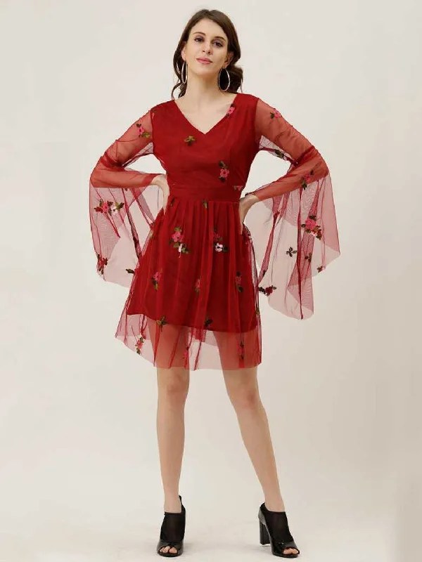Women A-line Maroon Dress