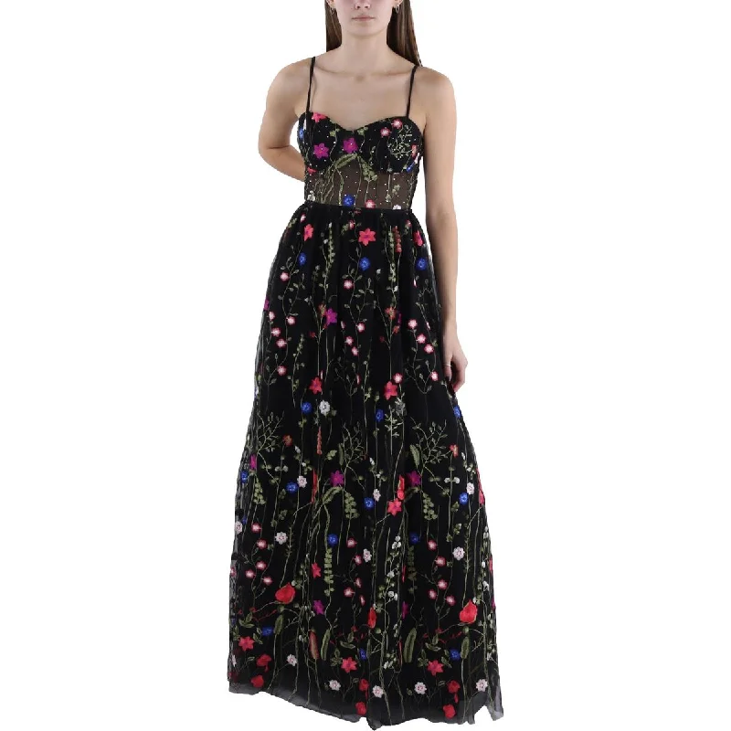Juniors Womens Embellished Floral Evening Dress