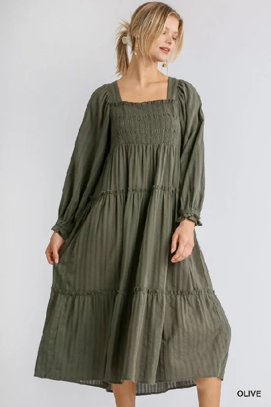 Olive Ruffle Tie Back Dress