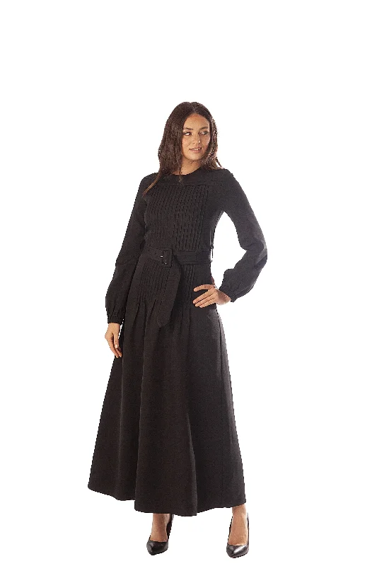 Pleated Bodice+Belt Dress